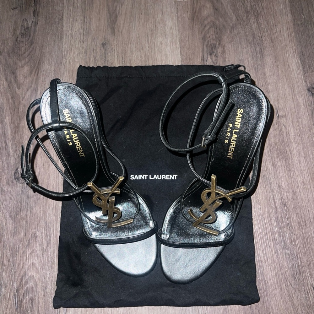 Saint Laurent Black and Gold Heels